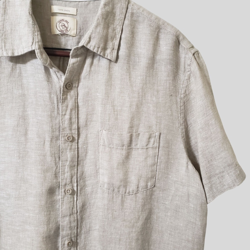 Panama Jack Mens Tan 100% Linen Short‎ Sleeve Button Down Shirt Size XL - Picture 2 of 10